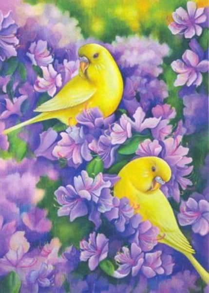 Алмазная мозаика Канарейки в цветах