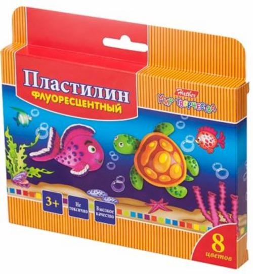 Пластилин восковой Морская семейка, флуоресцентный, 8 цветов, со стеком