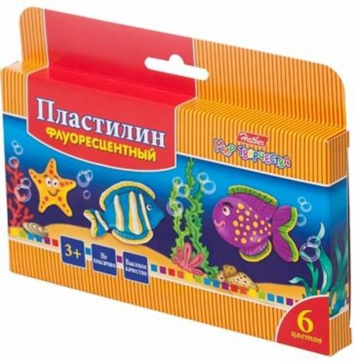 Пластилин восковой Морская семейка, флуоресцентный, 6 цветов, со стеком