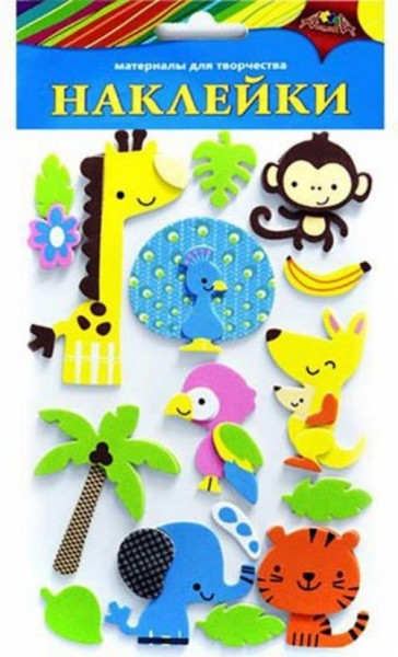 Наклейки из ЭВА Зверята, в ассортименте