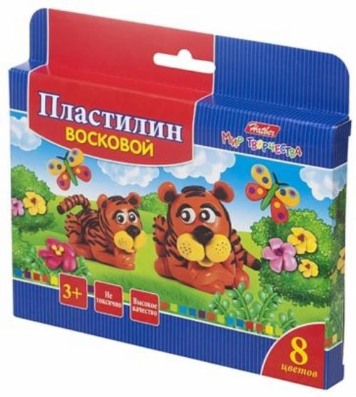 Пластилин восковой Забавные зверята, 8 цветов, со стеком