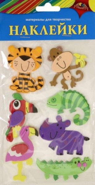 Наклейки из ЭВА Веселые зверята, в ассортименте