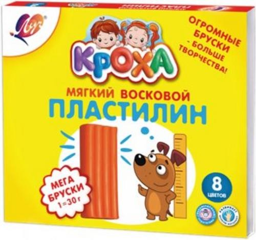 Пластилин мягкий восковой Кроха Мега, 8 цветов, со стеком