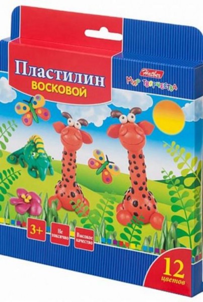 Пластилин восковой Забавные зверята, 12 цветов, со стеком