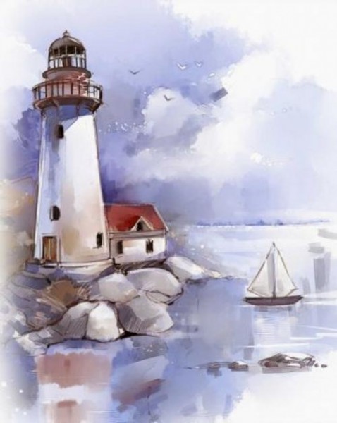 Алмазная мозаика Утренний маяк, без подрамника , 20х25 см